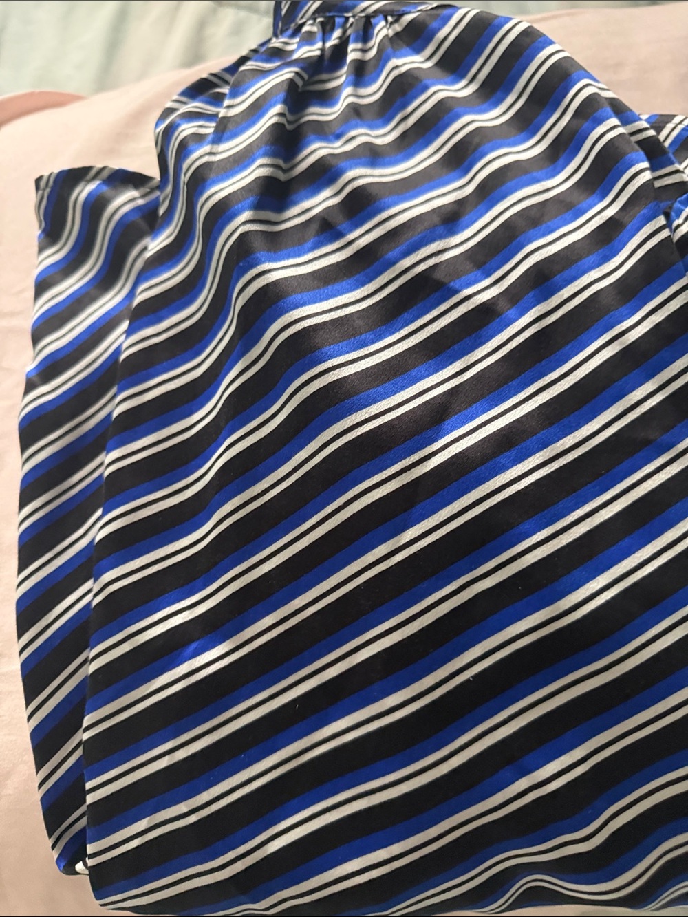 Tory Burch Black, Blue and White Striped Silk Blouse - Picture 7 of 10